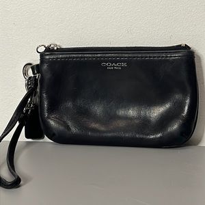 SOLD - Coach Small Leather Black Zip Wristlet